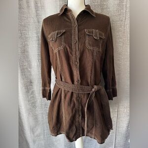 Charter Club Brown 100% Linen Button Shirt Dress w/Waist Tie - Size 10 (A104)